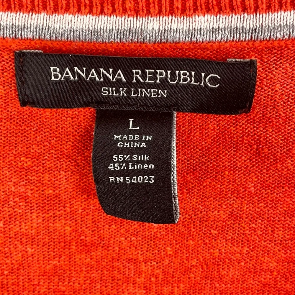 Banana Republic Silk-Linen V Neck Sweater Mens L Orange Office Career Minimalist
